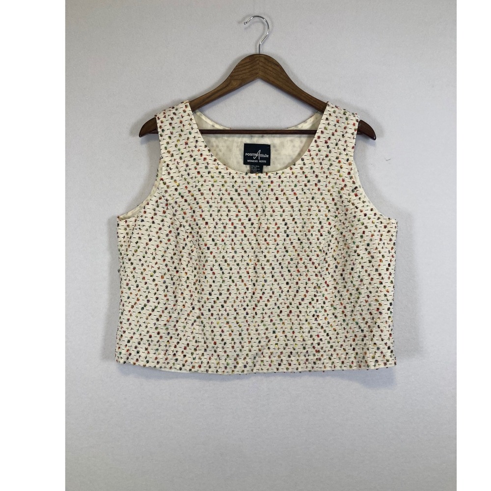 Positive Attitude Tweed Tank Top Womens 18WP Cream Multi‎ Color Confetti Crop